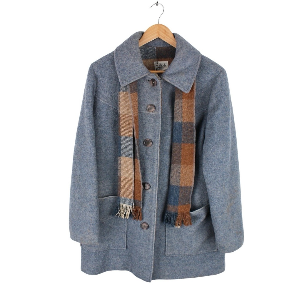Vintage M. Liman Penguin Fashions Wool Coat Blue Plaid Lined Womens Size 16